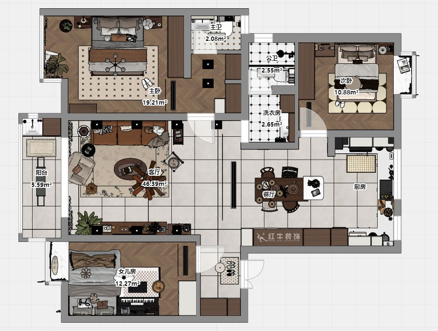 顾娟｜紫金明珠4幢102室-120㎡-复古风｜3室2厅2卫｜旧房装修｜定制家｜全包16